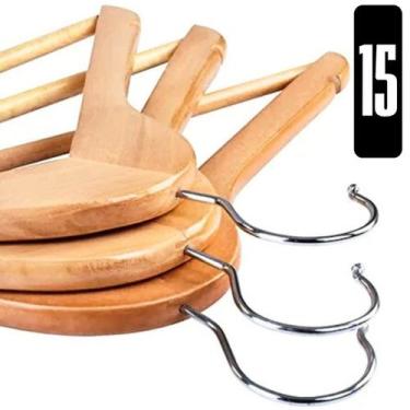 Imagem de Kit 15 Cabides Madeira Marfim Adulto Guarda Roupa Closet Calça Vestido