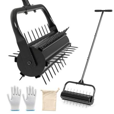 Imagem de KELIXU Ferramenta aeradora de gramado, rolo aerador manual de gramado de 56 cm, ferramenta aeradora de ar de gramado resistente com fileira de pontas, ferramenta de aeração de gramado de grama de 147