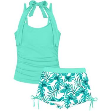 Imagem de Maiô TALLWH Girl Tankini tamanho 10 com controle de barriga, 2 peças