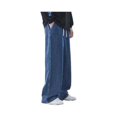 Imagem de Calças Jeans Masculinas Baggy Com Cintura Elástica, Cor Sólida Clássic