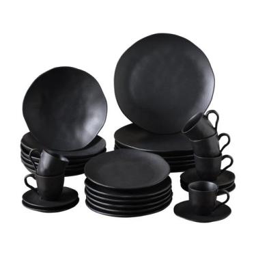Imagem de Aparelho de Jantar 30 Peças Orgânico Preto Matte Mesa Posta Porto Bras