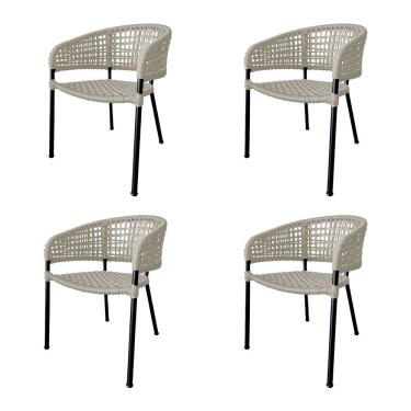 Imagem de Kit 4 Cadeiras Sol Corda Náutica Base Em Alumínio Preto-areia