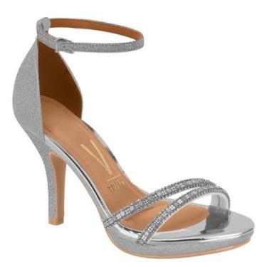Imagem de Sandália Feminina Salto Fino Festa Strass Vizzano - Prata, 38