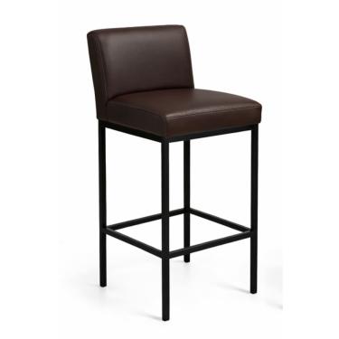 Imagem de Banqueta Viena Alta Estofada em Corino Marrom e Base de Metal Preto Liberty Móveis