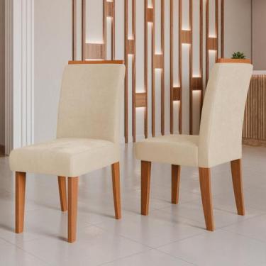 Imagem de Kit 2 Cadeiras de Jantar Estofadas Multimóveis CR50257, Cinamomo/Bege