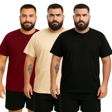 Imagem de Kit 3 Camisetas Masculina Plus Size Lisa Algodão Premium-Masculino