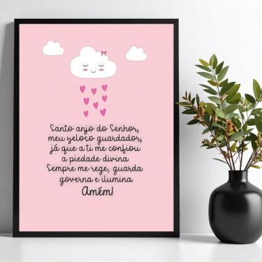 Imagem de Quadro Infantil Santo Anjo - Nuvenzinha Rosa 45x34cm - com vidro