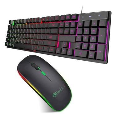Imagem de Teclado Gamer Semi Mecanico Led RGB Ptbr + Mouse Led Sem Fio - INBOXMO