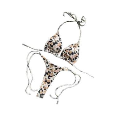 Imagem de Conjunto De Biquíni Com Estampa De Leopardo, 2 Peças, Sexy, Com Tanga,