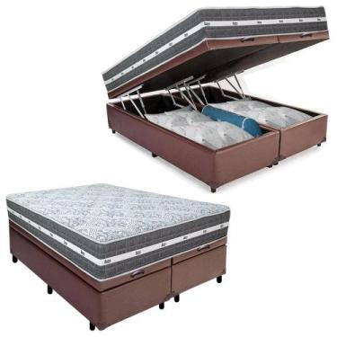 Imagem de Cama Box Baú Casal Bipartido Sintético + Colchão Anjos Black Graphite 