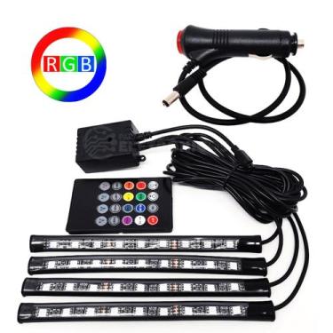 Imagem de Kit Barra De LED Iluminação RGB Para Carro Com Controle E Sensor Rítmi