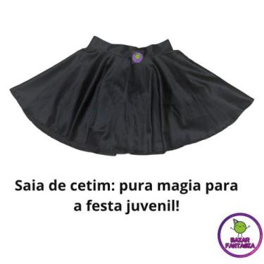 Imagem de Saia juvenil preta festa fantasia cetim rodada curta - Bazarfantasia