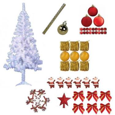 Imagem de Árvore De Natal Branca 1,80m 320 Galhos Decorada Enfeites Com 64 Itens