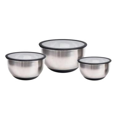 Imagem de Jogo de bowls tigelas em inox com tampas plásticas Kenya P/M/G 3 peças