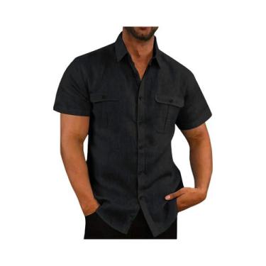 Imagem de Camisas De Linho Masculinas plus Size De Manga Curta Para O Verão, Cor
