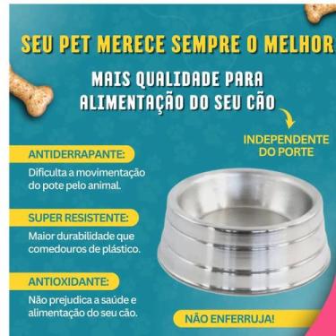 Imagem de Comedouro Alumínio Para Cachorros Grande 1800 Ml Cor Pratead - GENERIC