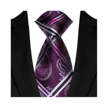 Imagem de Gravata Clássica Masculina De Negócios 8CM Com Estampa Xadrez E Listra