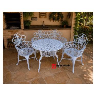 Imagem de Conjunto de Mesa Para Jardim Floral com Namoradeira e Mesa Alta em Alu