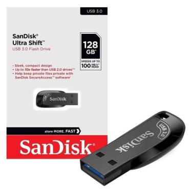 Imagem de Pen Drive Sandisk Ultra Shift 128Gb USB 3.0 100MBs SDCZ410128GG46 5057