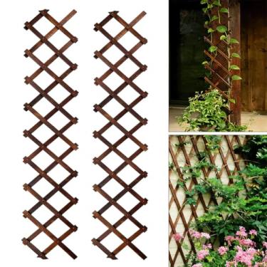 Imagem de Bounmer 2 Peças de Treliça de Jardim Expansível, 12" X 75" Painel de Parede de Cerca de Treliça de Madeira Cercas Decorativas Extensíveis Treliça de Treliça para Plantas Trepadeiras Ao Ar Livre Ivy Vi