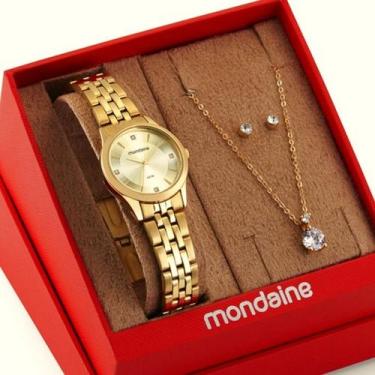 Imagem de Relógio Mondaine Feminino Original Dourado À Prova DÁgua com NF Colar 