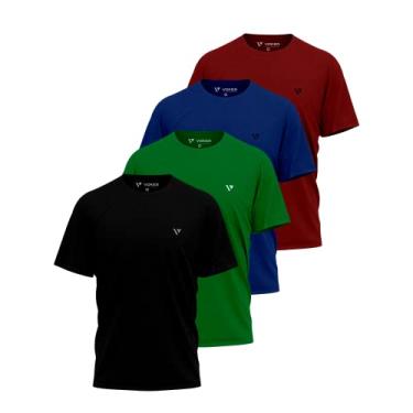 Imagem de Kit 4 Camisas Camisetas Masculina Slim Voker Premium 100% Algodão - P - Preto, Verde, Vermelho e Azul