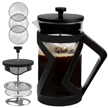 Imagem de FAVIA Cafeteira de prensa francesa 600 ml prensa de café com 4 filtros resistente ao calor vidro borossilicato durável para acampamento portátil livre de BPA seguro para lava-louças 600 ml (600 ml, preto)