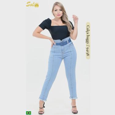Imagem de Calça Jeans Baggy com Cinto Feminina Sol Jeans