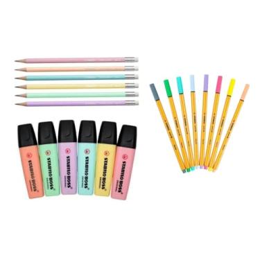 Imagem de KIT STABILO - 8 pcs Caneta point 88 + 6 pcs Marcador Boss + 6 pcs Lapis Preto - TONS PASTEL