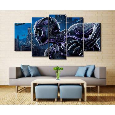 Imagem de Quadro decorativo Pantera Negra 5 peças 130x65 em tecido