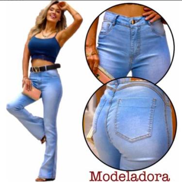 Imagem de Calça Flare Modeladora Jeans Feminina Cintura Alta Com Lycra - Wild Co