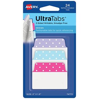Imagem de Avery Design Multiuso Ultra Tabs, 5 cm x 3,8 cm, escrita em dois lados, pontos pastel, 24 abas reposicionáveis (74773)