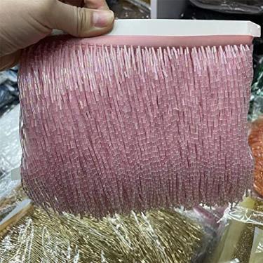 Imagem de jardas 15 cm (6 polegadas) de vidro pesado cor de ouro semente frisado lâmpada de franja guarnição de artesanato, rosa A