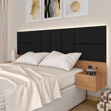 Imagem de Cabeceira Suspensa Cama Queen Com Led Malibu Carv/preto - M. Arapongas