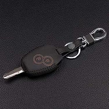 Imagem de CSHU Porta-chaves em couro Porta-chaves do carro Capa Porta-chaves com anel Bolsa para chaves, adequado para Renault Clio Scenic Megane Duster Sandero Koleos Captur Twingo, linha preta estilo B