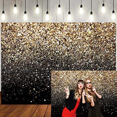 Imagem de LTLYH Pano de fundo preto e dourado com glitter de 2,1 x 1,5 m para festa de aniversário, ano novo, casamento, decoração glamorosa para cabine fotográfica 129