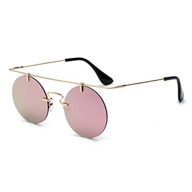 Imagem de Óculos de sol retro clássico redondo steampunk masculino e feminino designer óculos de moda sem aro uv400,5, tamanho único