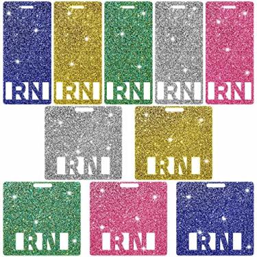 Imagem de 10 peças de crachá de enfermeira registrada RN Glitter suporte de crachá vertical horizontal crachá de identificação de enfermagem cartões de amamentação para crachás acessórios para estudantes enfermeiras colegas de trabalho acessórios para estudantes, 5 cores