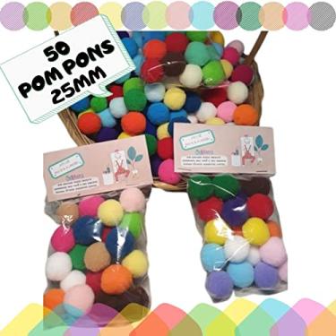 Imagem de Paes & Almeida Pompom 25mm Multicolorido para Artesanato e Educação - Pacote com 50 Unidades