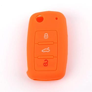 Imagem de SELIYA Capa para chave de carro remoto de silicone, adequado para Volkswagen VW POLO Tiguan Passat B5 B6 B7 Golf EOS Scirocco Jetta MK6 Octavia, laranja