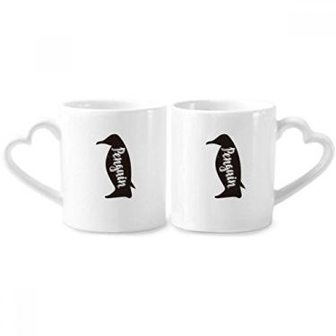 Imagem de Conjunto de canecas de porcelana para casais de animais em preto e branco pinguim coração