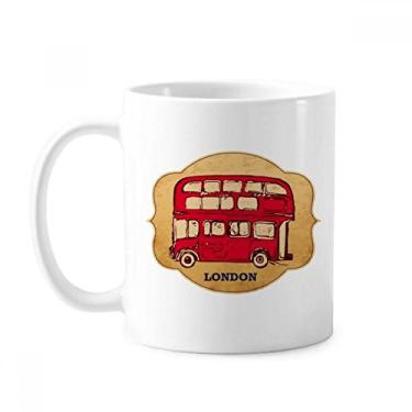 Imagem de Caneca de Carimbo de Ônibus de dois andares Vermelho Reino Unido Londres Cerâmica Copo de Porcelana de Café Louça