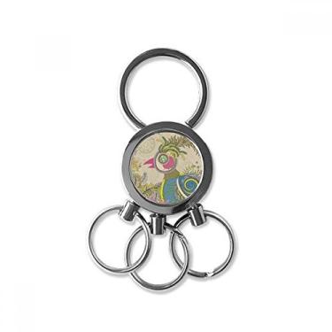 Imagem de Flor dourada faisão Ukiyo-e Japão aço inoxidável metal chaveiro anel chaveiro carro clipe presente, Multicor