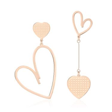 Imagem de Jertom Brincos pendentes banhados a ouro 14 quilates, assimetria de coração, brincos pendentes, brincos Love Dangly para mulheres e meninas, rose heart dangle, Acrílico Aço inoxidável Resina, Sem pedras preciosas,