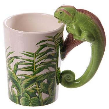Imagem de Funnytoday365 1 peça decalque divertido floresta tropical camaleão caneca cerâmica selva decalque bebida escritório copo de café geek caneca