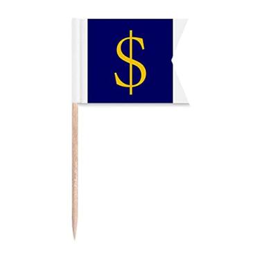 Imagem de Bandeira de palito de dente de dólar americano com símbolo de moeda americana, marcação de rotulagem para bolo de festa, prato de queijo