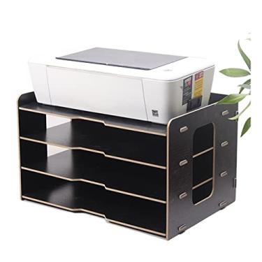 Imagem de KIZQYN Suporte de impressora engrossar suporte de arquivos de mesa de madeira multicamadas 4 grades estante de escritório A3 caixa de armazenamento de papel caixa de informações rack de impressora A4 impressora de mesa (cor: D)