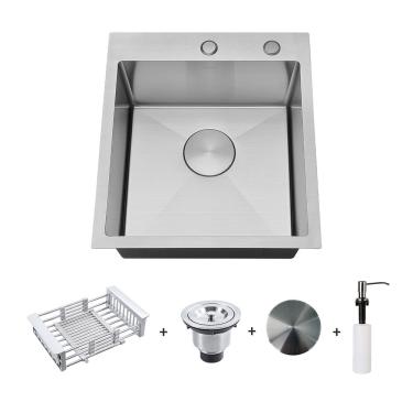 Imagem de Kit Cuba Gourmet com Acessórios Solo 40x40 e Dosador e Válvula e Escorredor e Tampa Decorativa Arell - Aço Escovado