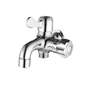 Imagem de LIDON Máquina de lavar torneira de mistura de água fria bico duplo latão torneira de pia de lavanderia adaptador de torneira de máquina de lavar adaptador de torneira de saída dupla cozinha banheiro, cromo B (cor: cromo j)