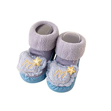 Imagem de Sapatos de menina tamanho 12 outono e inverno confortáveis sapatos infantis para bebês bonitos padrão de desenho animado coelho (azul, 0-6 meses)